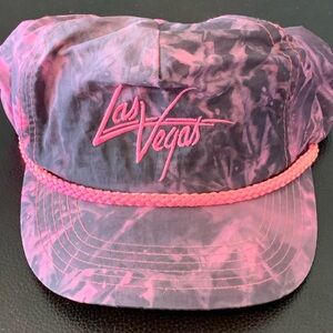 Vintage Las Vegas Rope Hat Pink Black SnapBack Trucker Hat Rare Embroidered